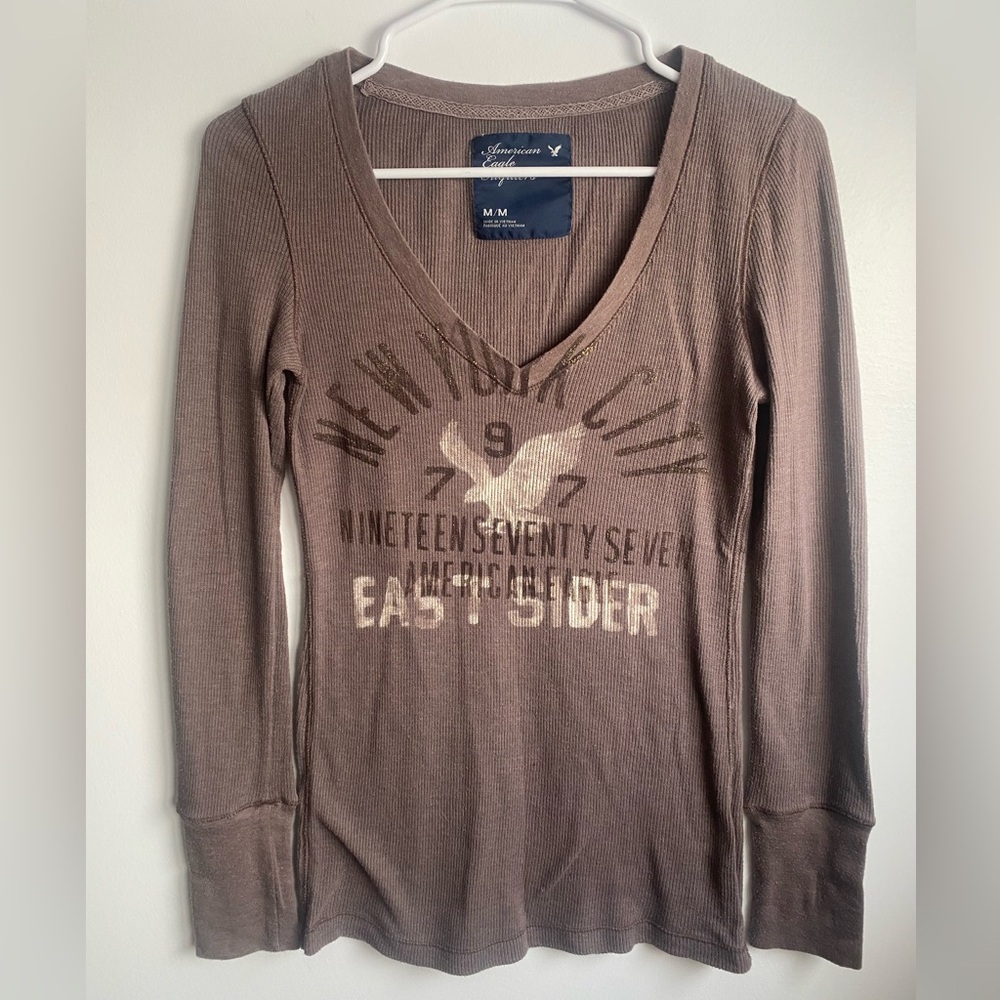 American Eagle Outfitters Women's Brown V-Neck Top